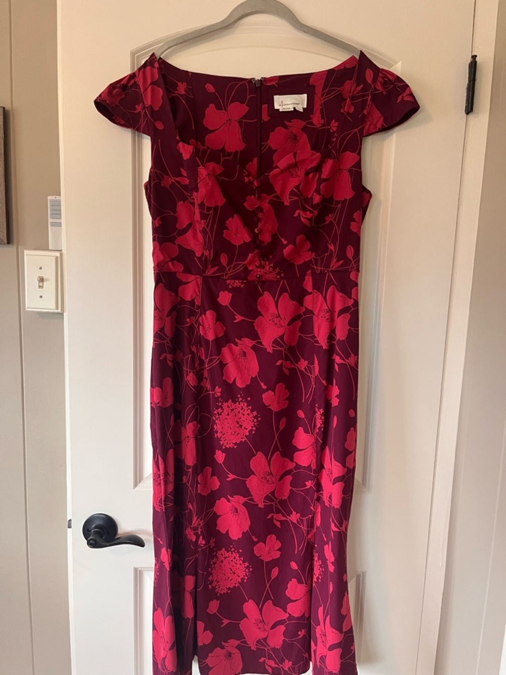 Anthropologie Wine Red Midi Dress with Pink Floral Print